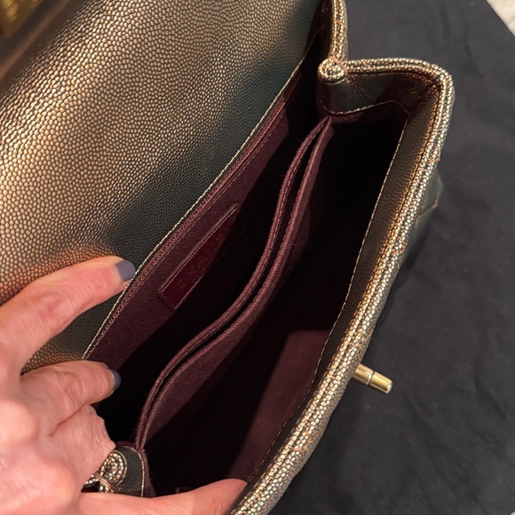 CHANEL Caviar Quilted Mini Coco Top Handle Flap Bag Metallic Gold Hardware - Picture 13 of 16